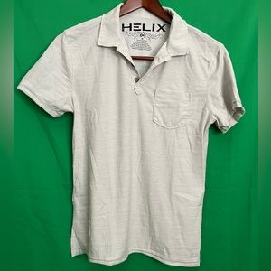 Helix brand short sleeve polo-style shirt, men’s medium, cream color